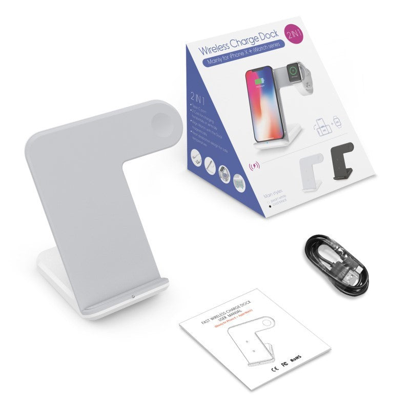 JMT-935242 Two-in-One Fast Wireless Charger for Mobile Phones and Smartwatches - Dual Charging Stand in Black or White