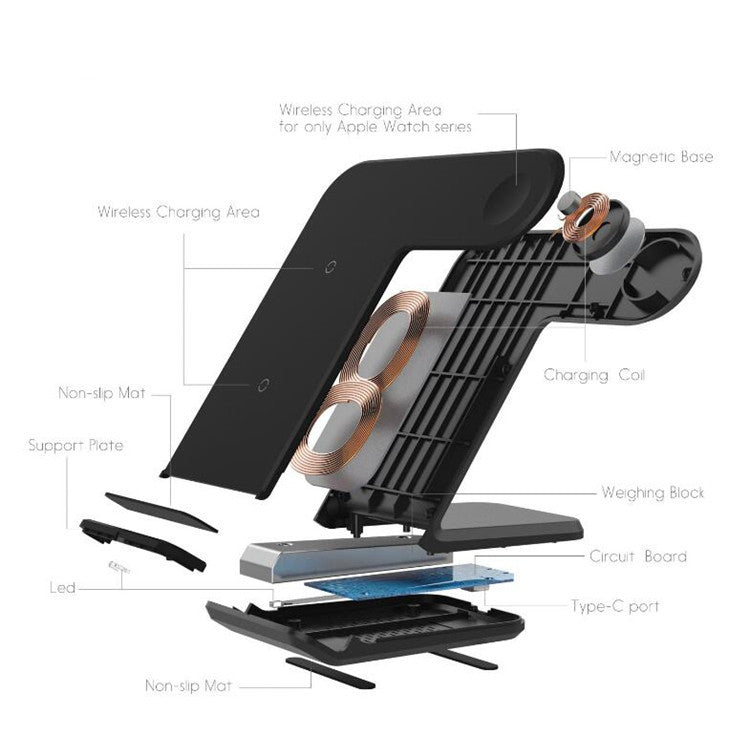 JMT-935242 Two-in-One Fast Wireless Charger for Mobile Phones and Smartwatches - Dual Charging Stand in Black or White