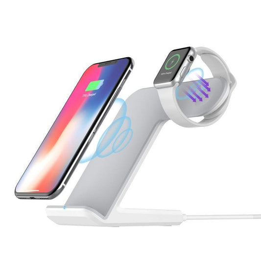 JMT-935242 Two-in-One Fast Wireless Charger for Mobile Phones and Smartwatches - Dual Charging Stand in Black or White
