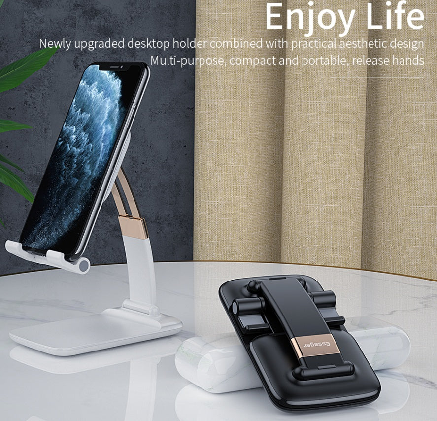 JMT-935562 Adjustable Telescopic Folding Mobile Phone Holder - ABS, Zinc Alloy, Silicone, Black/White