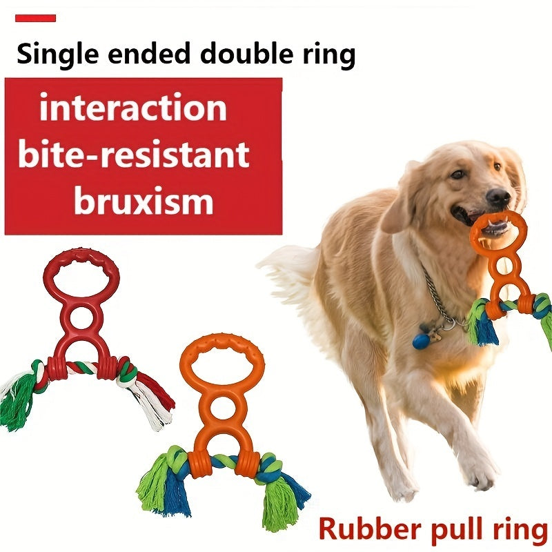 JMT-935690 Durable Rubber Chew Toy with Two Loops and Drawstring for Interactive Play and Teeth Grinding Solution