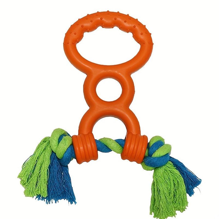 JMT-935690 Durable Rubber Chew Toy with Two Loops and Drawstring for Interactive Play and Teeth Grinding Solution