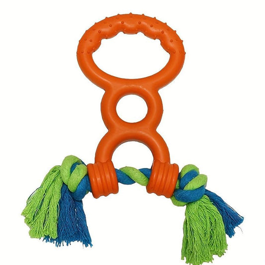 JMT-935690 Durable Rubber Chew Toy with Two Loops and Drawstring for Interactive Play and Teeth Grinding Solution