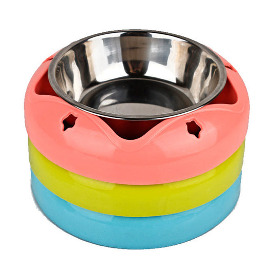 JMT-935882 Stainless Steel Pet Bowl with Colorful PP Base – 18.1 cm Diameter, 4 cm Height