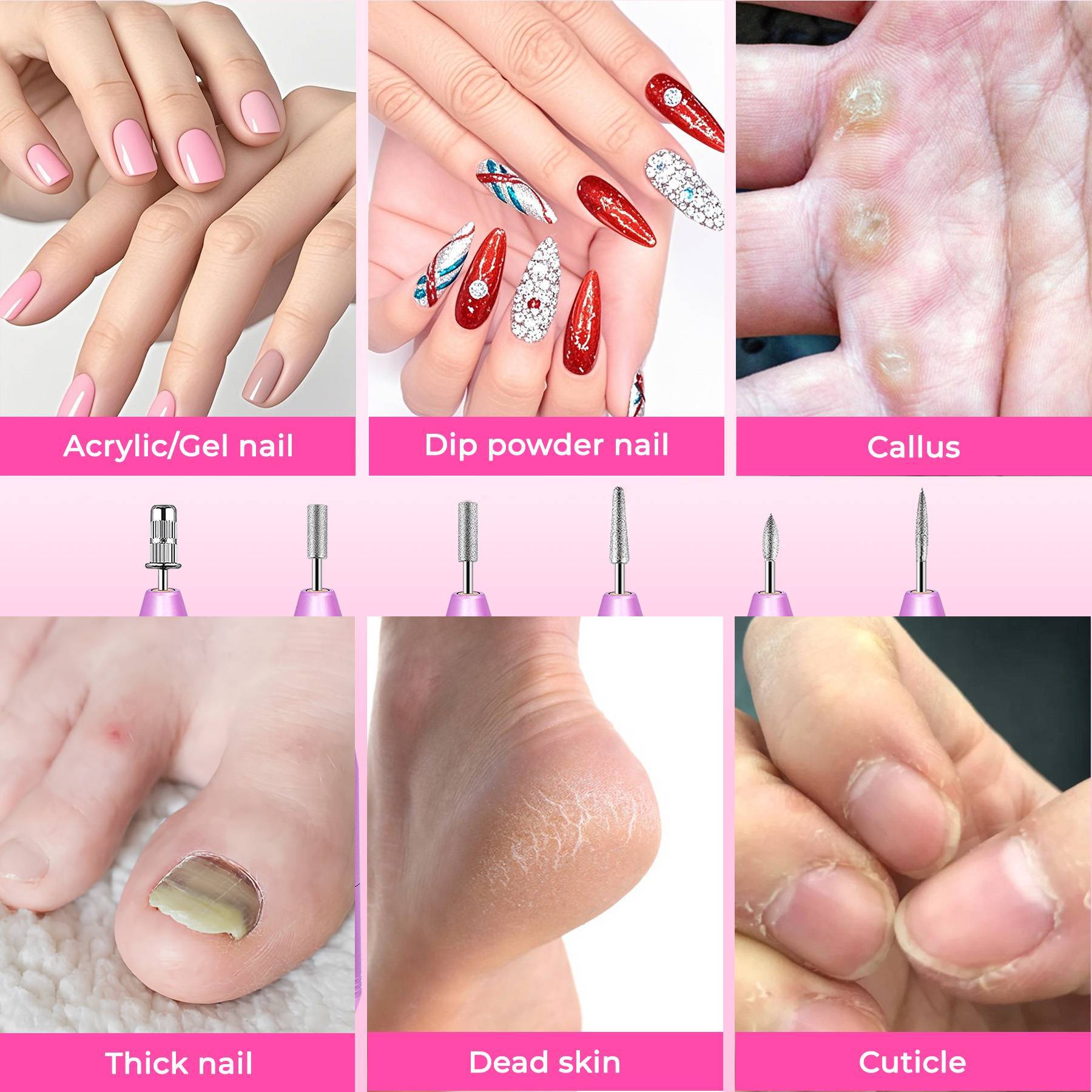 JMT-936010 Portable Electric Nail Drill for Manicure and Pedicure with 6 Bits