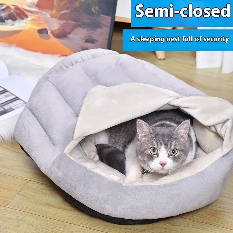 JMT-936010 Warm Velvet Cat Nest with Semi-Closed Design for Winter - 50x40cm, Soft Plush and PP Cotton