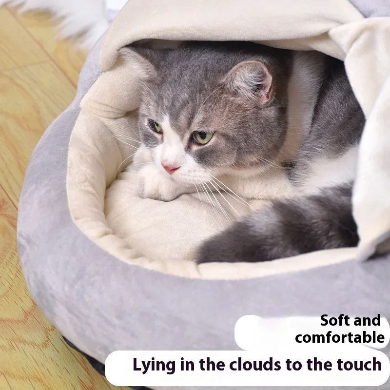 JMT-936010 Warm Velvet Cat Nest with Semi-Closed Design for Winter - 50x40cm, Soft Plush and PP Cotton