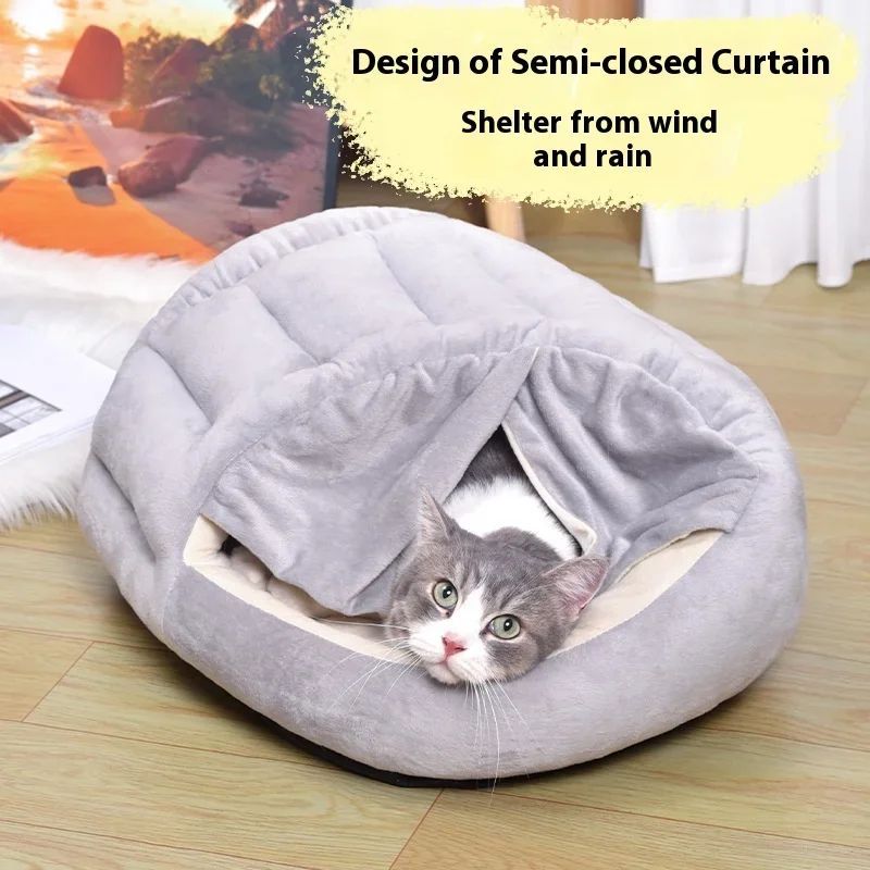 JMT-936010 Warm Velvet Cat Nest with Semi-Closed Design for Winter - 50x40cm, Soft Plush and PP Cotton