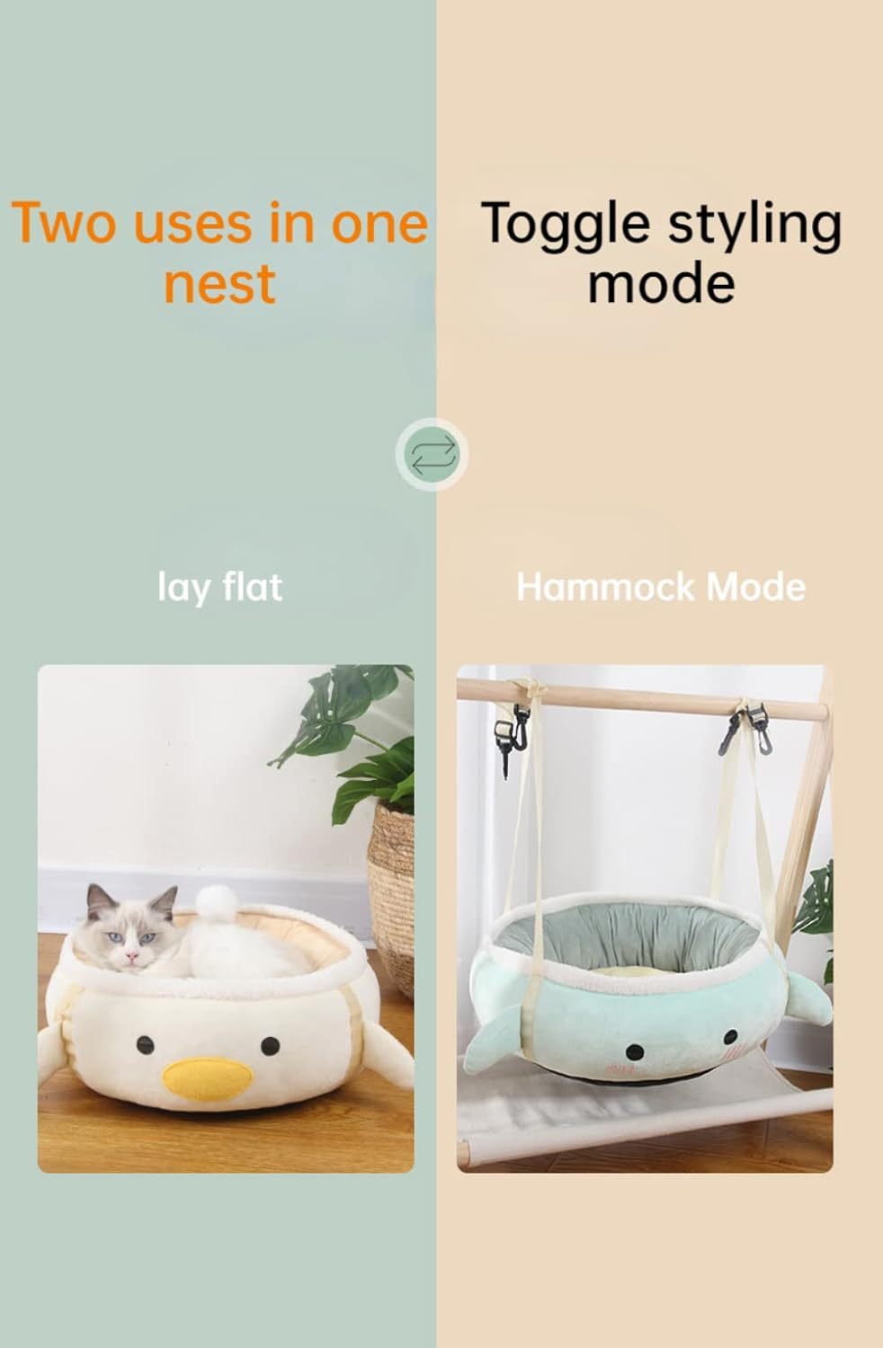 JMT-937162 Dinosaur and Chick Shaped Cat Bed - Versatile Hammock and Sofa for Small Cats and Dogs