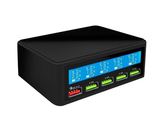 JMT-937546 5-Port Fast Charge USB Charger with Smart Digital LCD Display