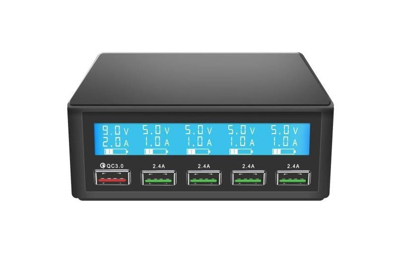 JMT-937546 5-Port Fast Charge USB Charger with Smart Digital LCD Display