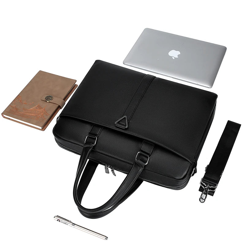 JMT-937674 Waterproof 15-Inch Crossbody Messenger Bag for Men, Micro Leather Laptop Briefcase