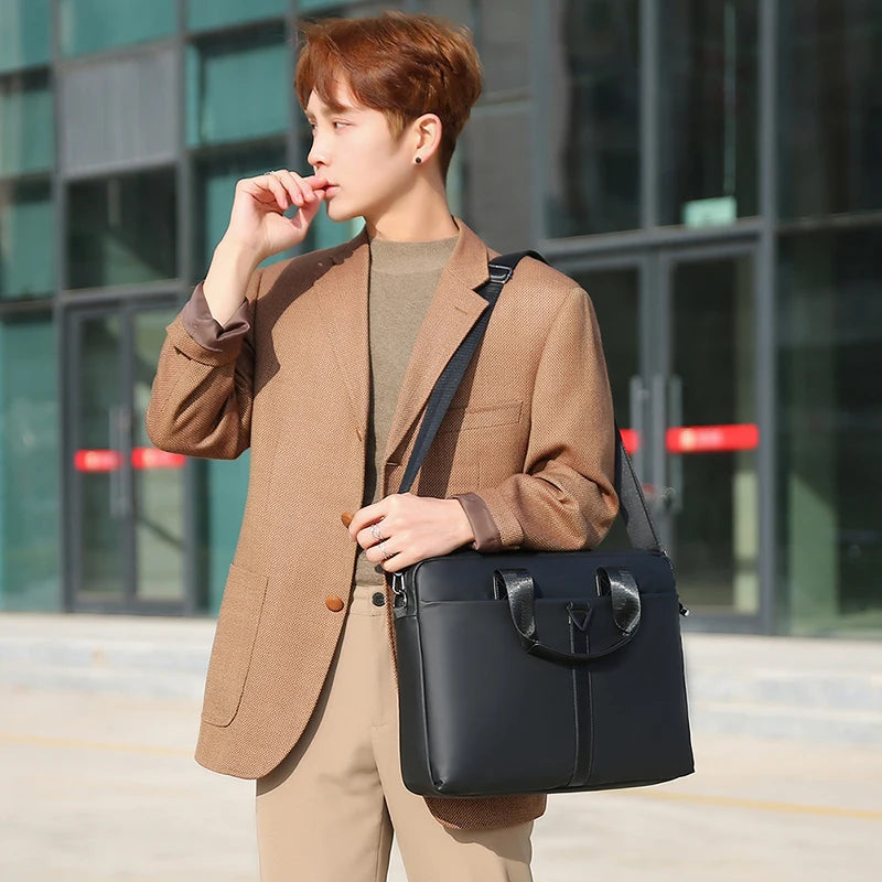 JMT-937674 Waterproof 15-Inch Crossbody Messenger Bag for Men, Micro Leather Laptop Briefcase