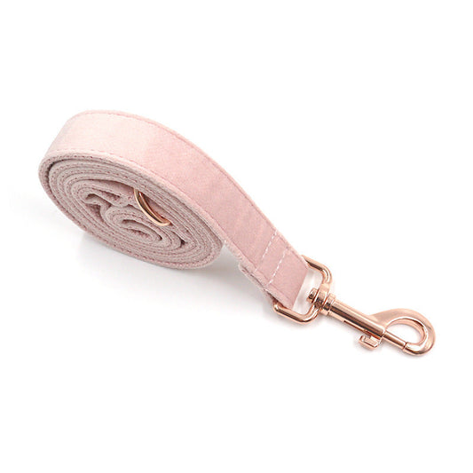 JMT-938186 Velvet Rose Gold Pet Collar and Leash Set - Soft Polyester, Multiple Sizes Available