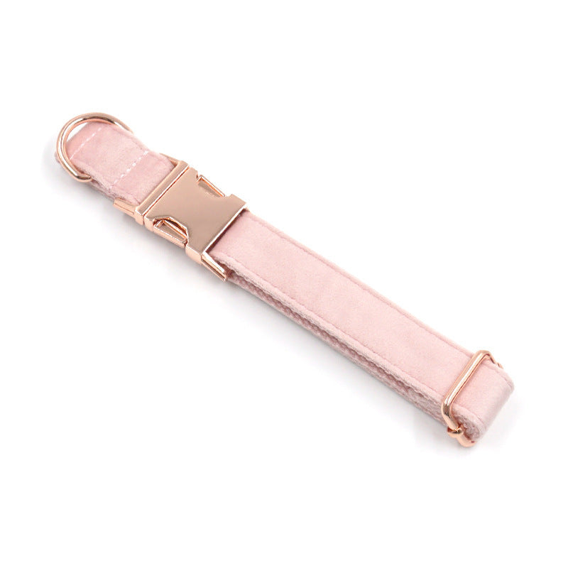 JMT-938186 Velvet Rose Gold Pet Collar and Leash Set - Soft Polyester, Multiple Sizes Available