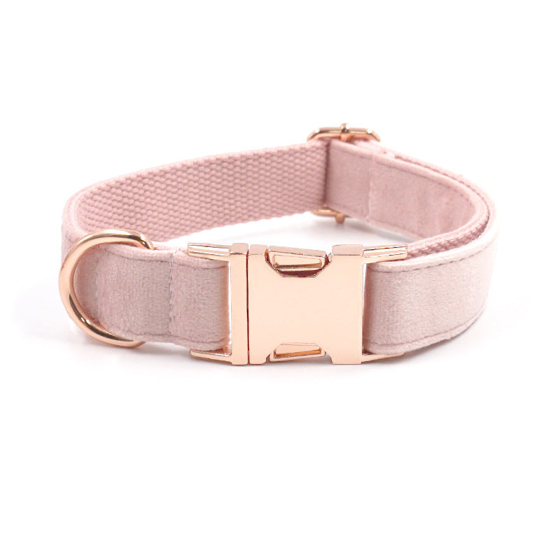 JMT-938186 Velvet Rose Gold Pet Collar and Leash Set - Soft Polyester, Multiple Sizes Available