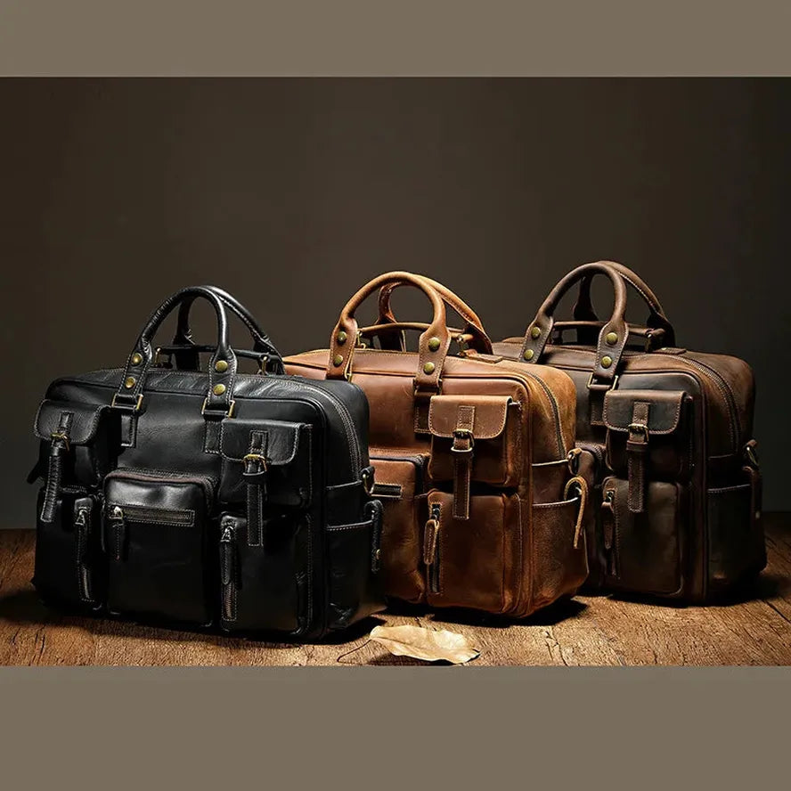 JMT-938762 Genuine Leather Waterproof Business Briefcase with Adjustable Crossbody Strap