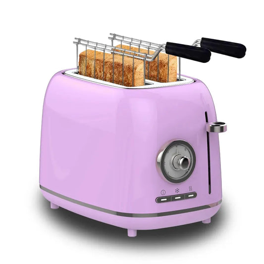 JMT-938826 Purple Retro 2-Slice Electric Bread Toaster with Sandwich Clamps