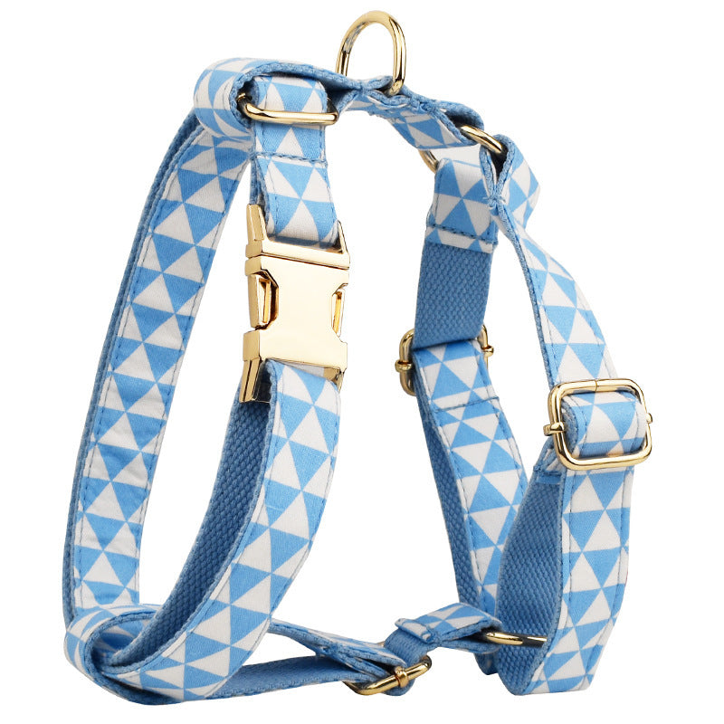 JMT-939338 Blue Triangular Dog Vest with Collar, Leash, and Bow - 4-Piece Set