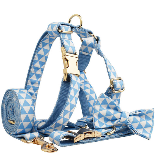 JMT-939338 Blue Triangular Dog Vest with Collar, Leash, and Bow - 4-Piece Set
