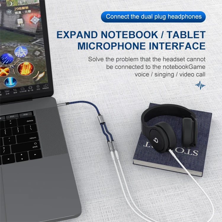 JMT-939978 3.5MM Male to Dual Female Mic Audio Y Splitter Cable for Headset and PC Connection
