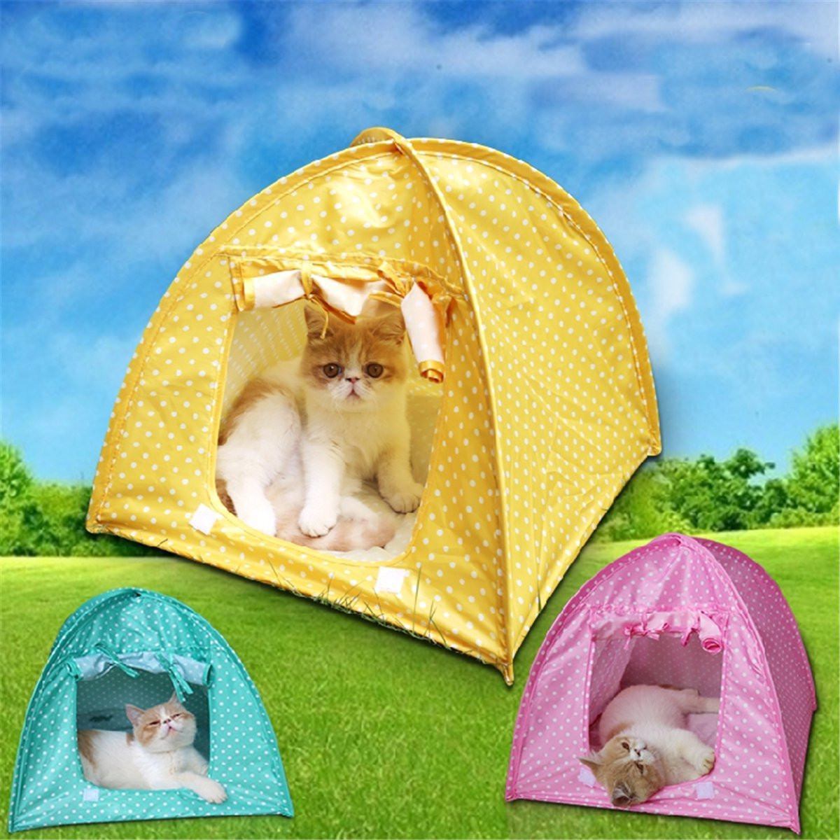 JMT-940170 Collapsible Pet Tent - Green, Yellow, and Pink Dots, 43x43x41cm, Polyester Material
