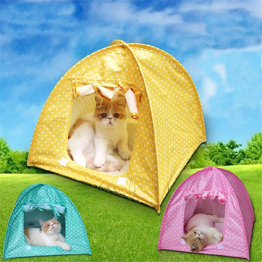 JMT-940170 Collapsible Pet Tent - Green, Yellow, and Pink Dots, 43x43x41cm, Polyester Material