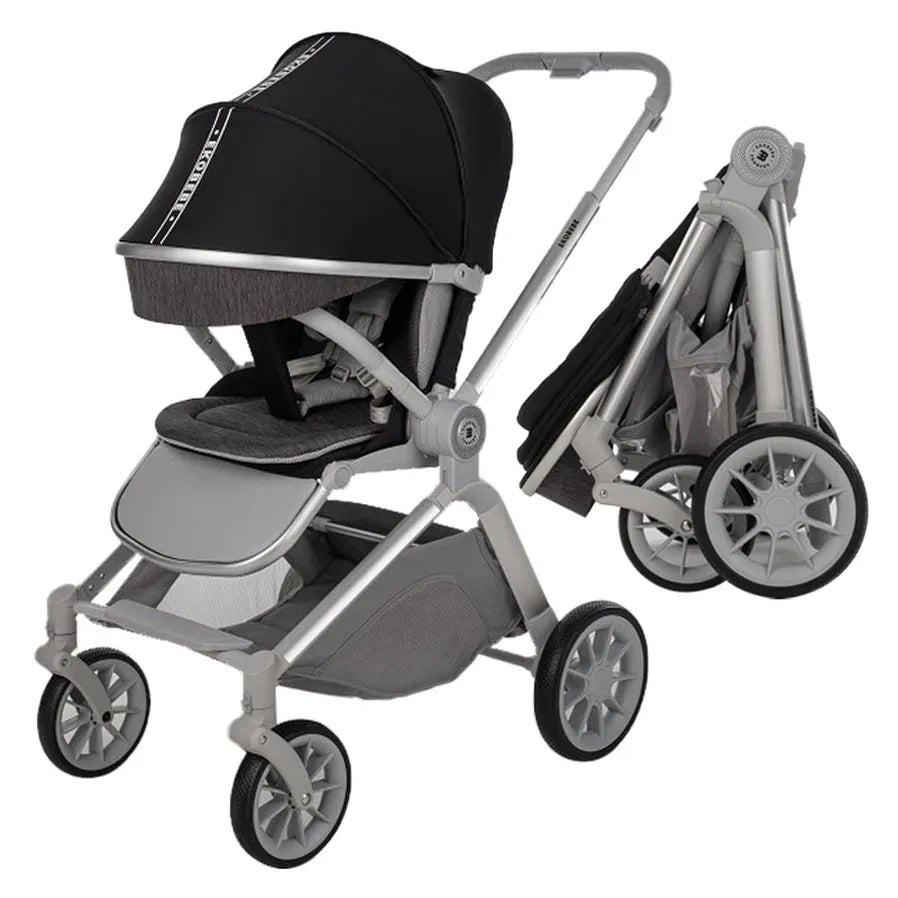JMT-940298 Lightweight 3-in-1 Baby Stroller with Folding Carrier, Carry Cot, and Large Wheels