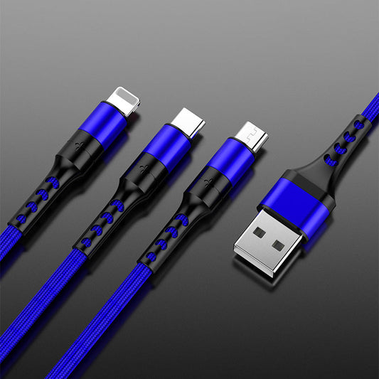JMT-940490 Braided Fast Charging Cable with 3 Connectors for Android and Apple Devices - 1.2m Length