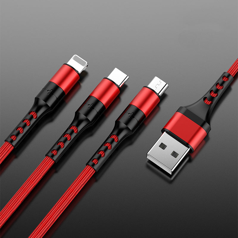 JMT-940490 Braided Fast Charging Cable with 3 Connectors for Android and Apple Devices - 1.2m Length