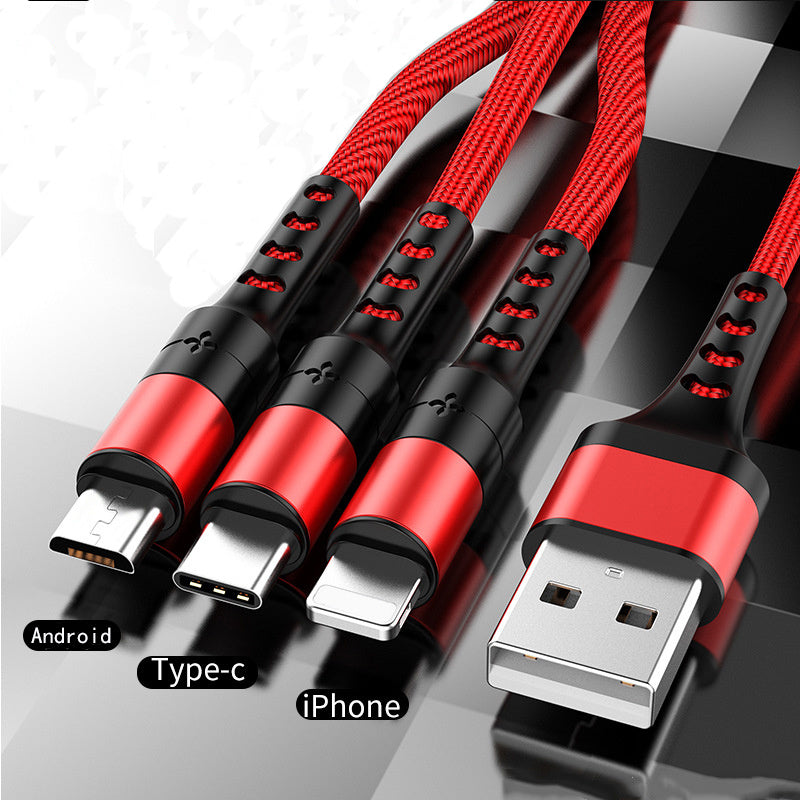 JMT-940490 Braided Fast Charging Cable with 3 Connectors for Android and Apple Devices - 1.2m Length