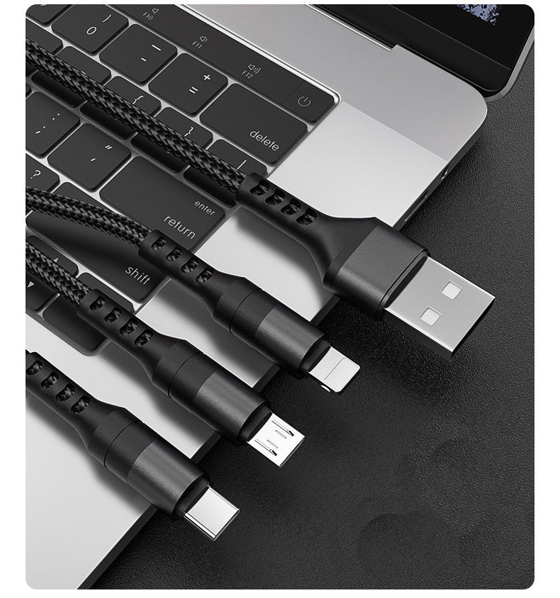 JMT-940490 Braided Fast Charging Cable with 3 Connectors for Android and Apple Devices - 1.2m Length