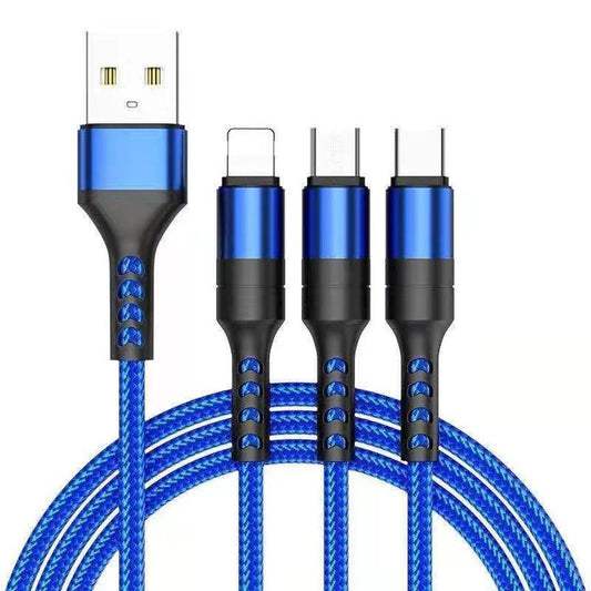 JMT-940490 Braided Fast Charging Cable with 3 Connectors for Android and Apple Devices - 1.2m Length