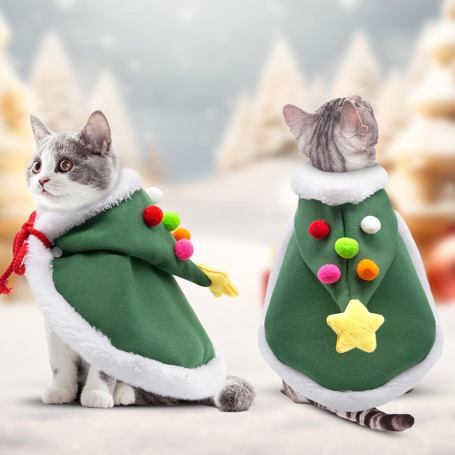 JMT-940938 Cozy Cat Christmas Cape with Velvet Stars Hat for Small, Medium, and Large Pets