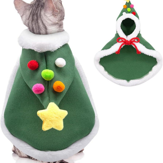 JMT-940938 Cozy Cat Christmas Cape with Velvet Stars Hat for Small, Medium, and Large Pets