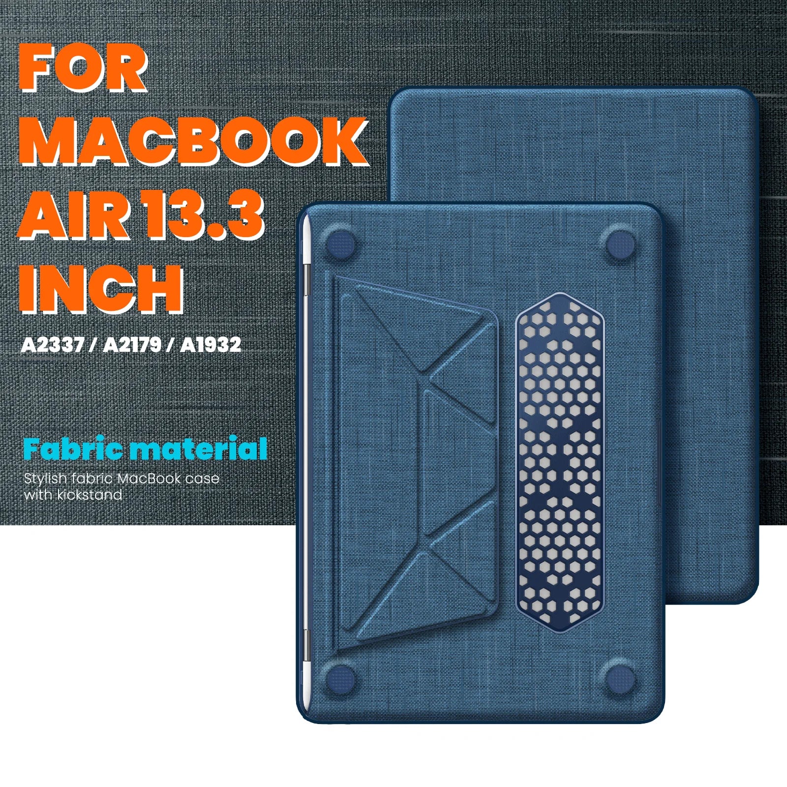 JMT-941130 Navy Blue Durable Fabric Laptop Sleeve with Magnetic Stand for MacBook Air 13-inch (2018/2020 Models A2337 M1 A2179 A1932)