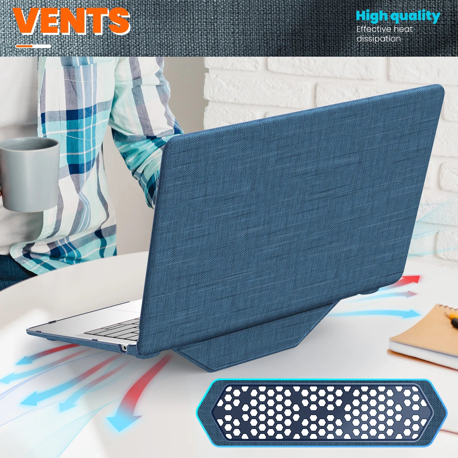 JMT-941130 Navy Blue Durable Fabric Laptop Sleeve with Magnetic Stand for MacBook Air 13-inch (2018/2020 Models A2337 M1 A2179 A1932)