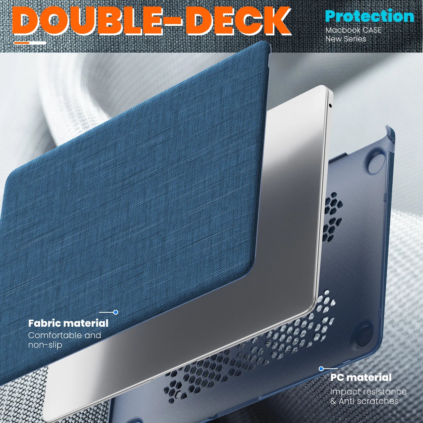 JMT-941130 Navy Blue Durable Fabric Laptop Sleeve with Magnetic Stand for MacBook Air 13-inch (2018/2020 Models A2337 M1 A2179 A1932)