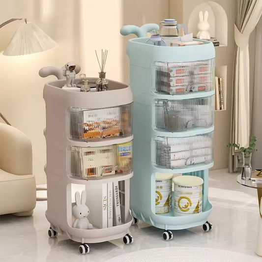 JMT-941258 Multifunctional Mobile Baby Product Storage Trolley with Removable Drawers and Rotating Design