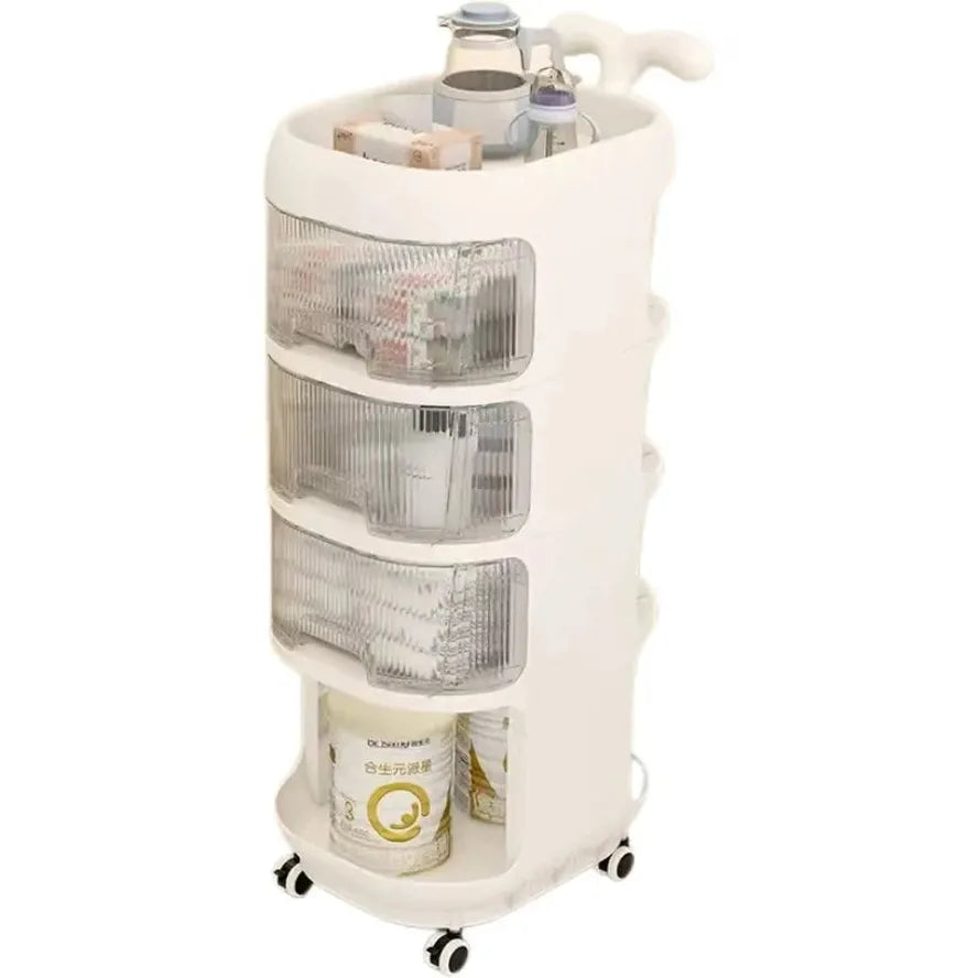 JMT-941258 Multifunctional Mobile Baby Product Storage Trolley with Removable Drawers and Rotating Design