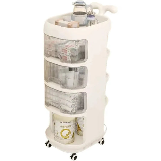 JMT-941258 Multifunctional Mobile Baby Product Storage Trolley with Removable Drawers and Rotating Design