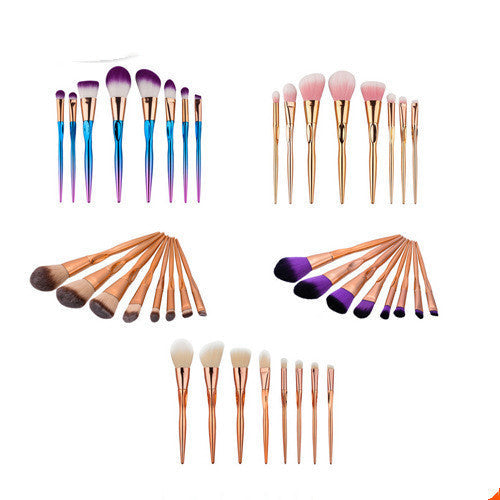 JMT-941898 8-Piece Foundation Brush Set with Long Plastic Handles - Artificial Fiber Makeup Brushes