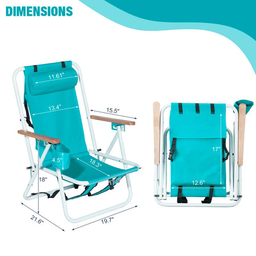 JMT-942346 Mint Green Folding Beach Chair - 23x21.7x31.5 Inches