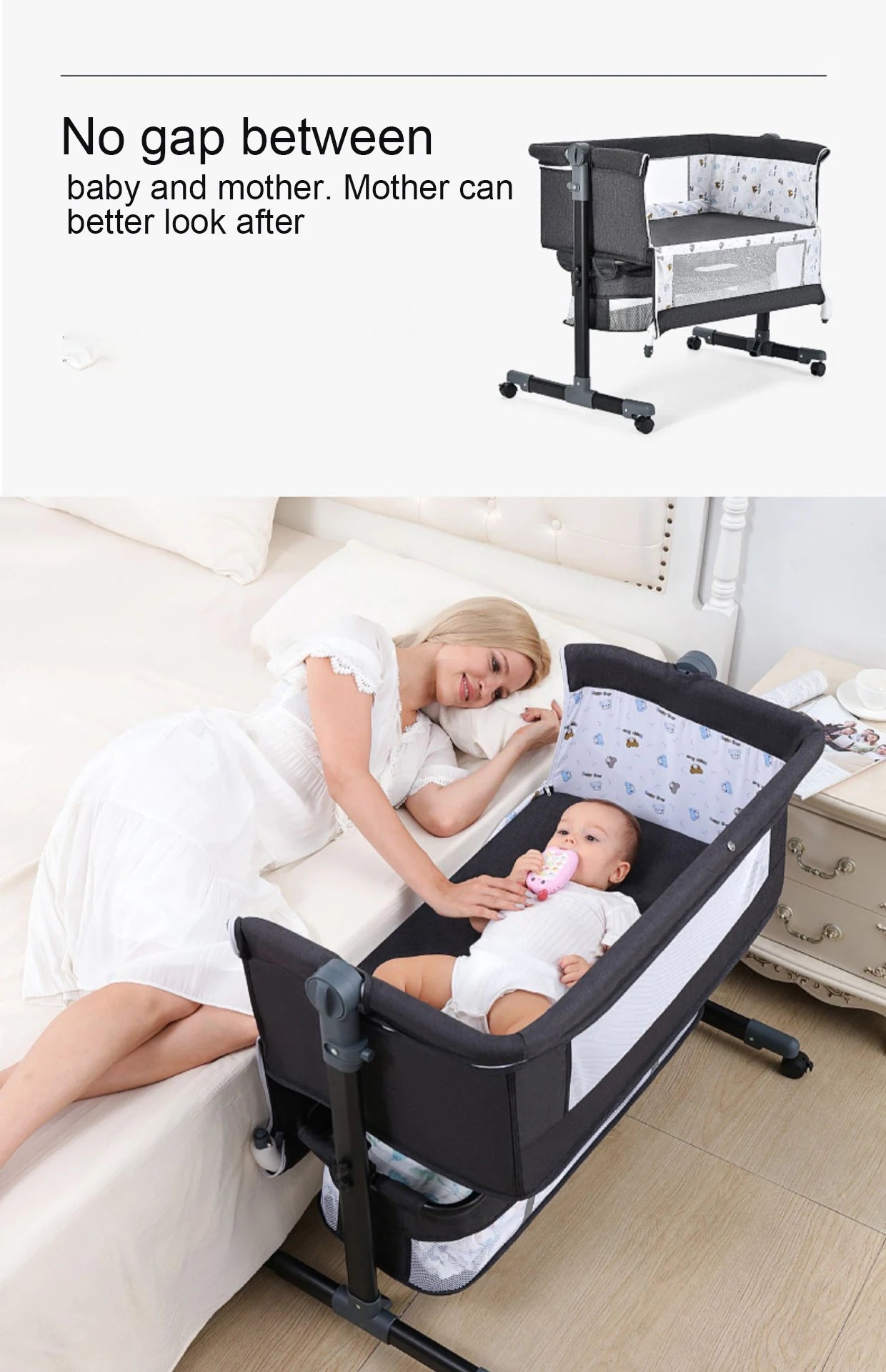 JMT-942410 Portable Multifunctional European Style Newborn Crib for Dolls - Folding Design Suitable for Bedroom, School, and Hotel Use