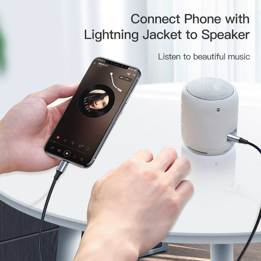 JMT-942794 Nylon Audio Headphone Cable for Car and Device Connection - Stylish Silver Design
