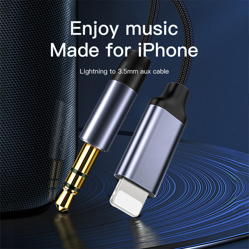 JMT-942794 Nylon Audio Headphone Cable for Car and Device Connection - Stylish Silver Design