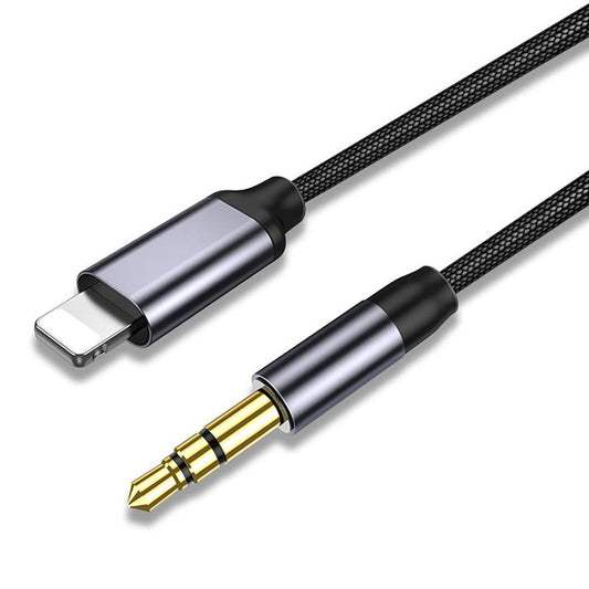 JMT-942794 Nylon Audio Headphone Cable for Car and Device Connection - Stylish Silver Design