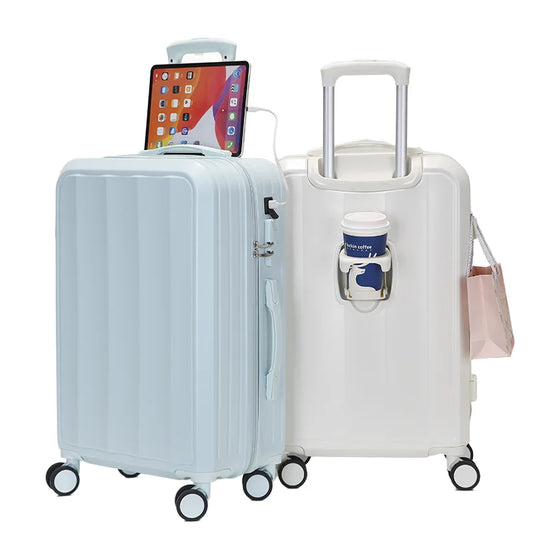 JMT-943242 Travel Spinner Luggage Set - 3 Piece Medium Size Trolley Suitcases with USB Port and Leather Details