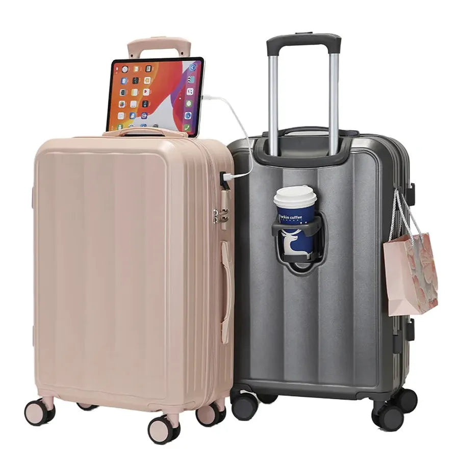JMT-943242 Travel Spinner Luggage Set - 3 Piece Medium Size Trolley Suitcases with USB Port and Leather Details