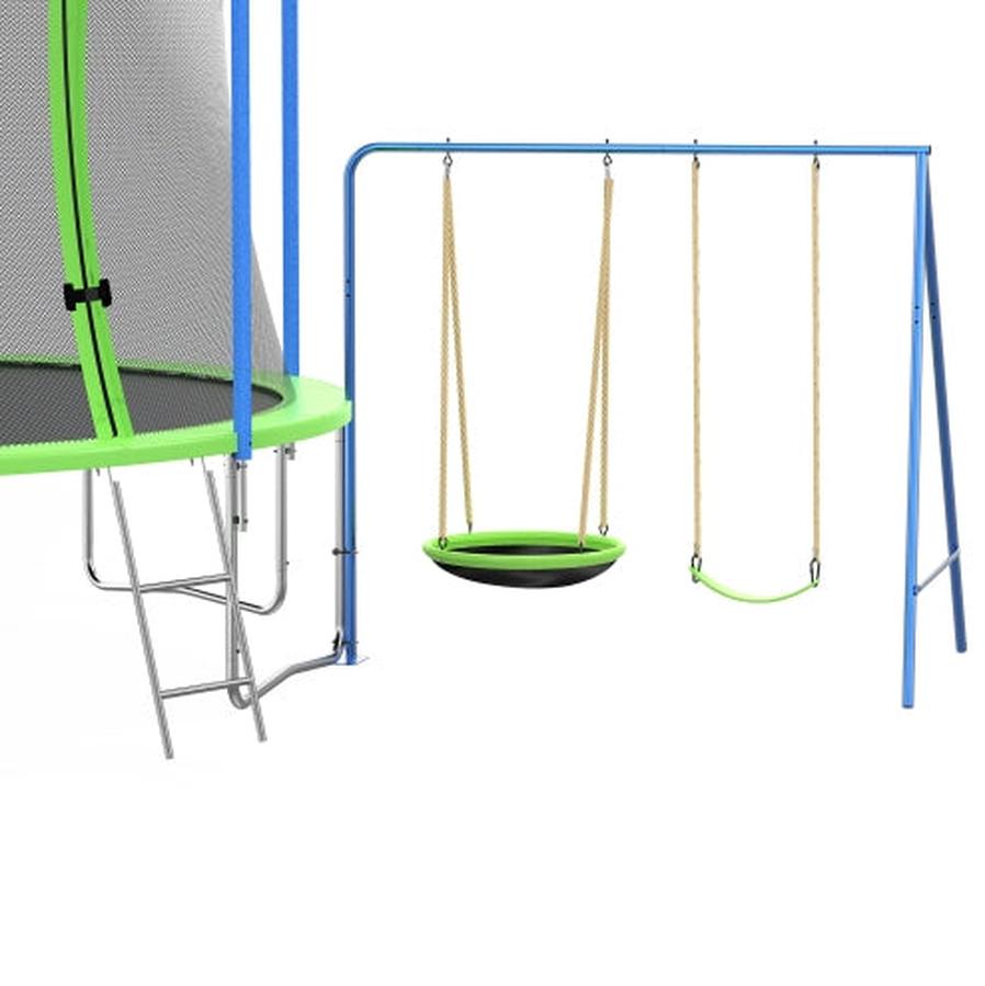 JMT-943498 12FT Trampoline with Slide, Swings, Basketball Hoop, and Safety Net for Kids and Adults